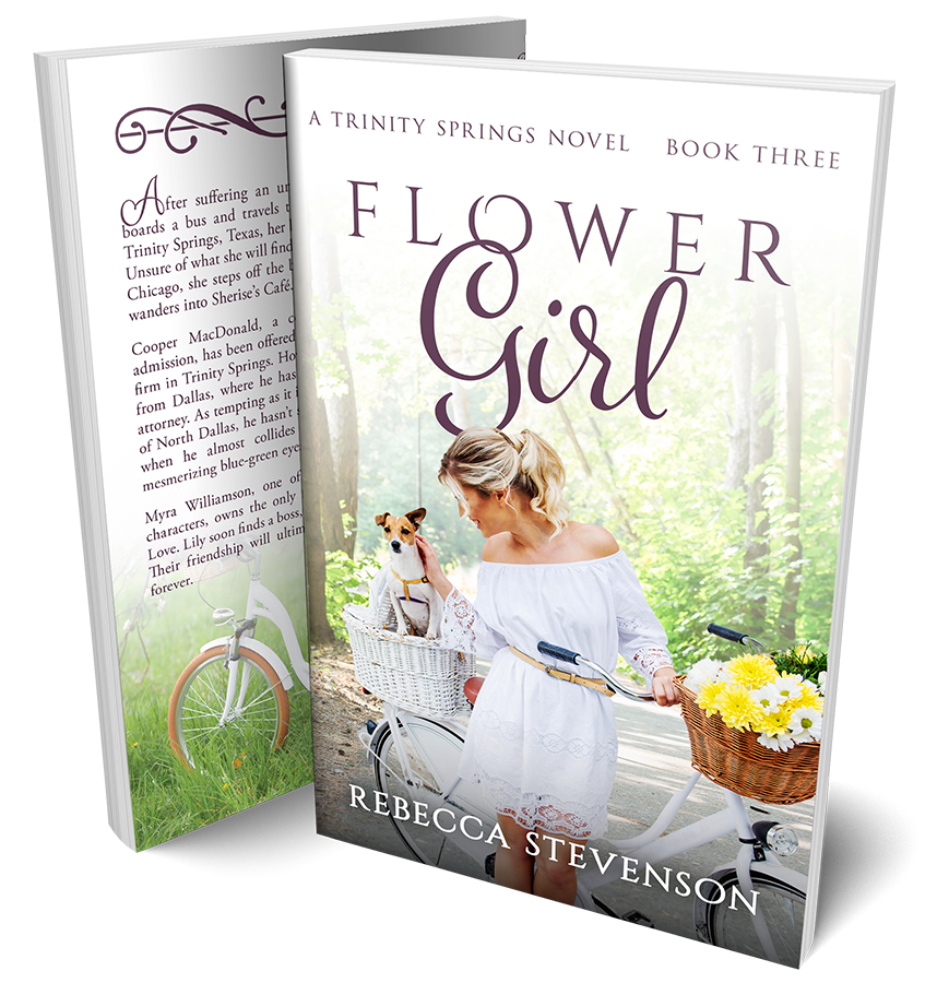3D view of the front and back of the Flower Girl book cover.